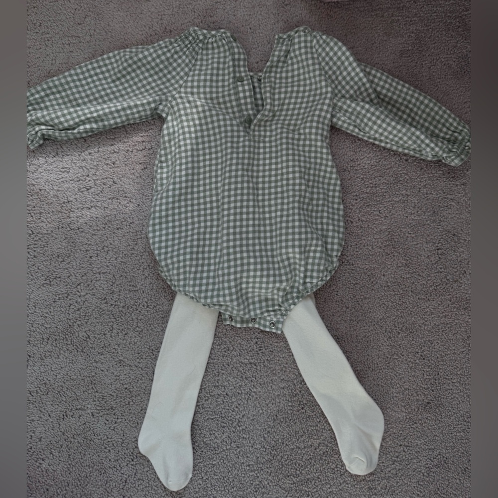 Carter's Green Checkered One Piece with White Tights - Picture 3 of 3